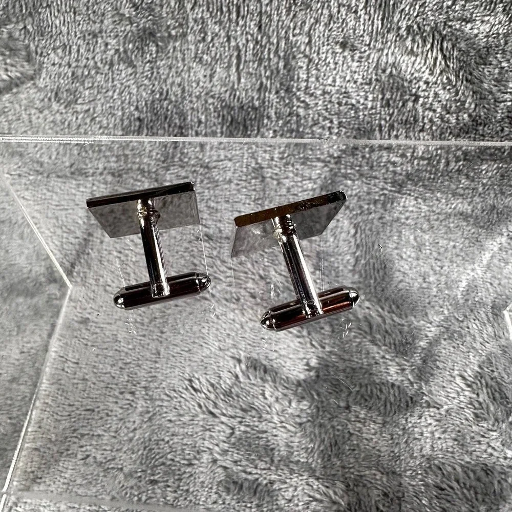 Vintage Dante Silver Tone Square Cufflinks Textured Modernist Mid Century‎